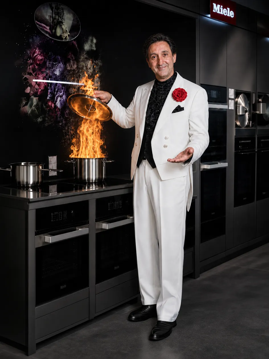 Fotografía comercial para showrooms de cocinas de lujo Miele con el Mago Félix